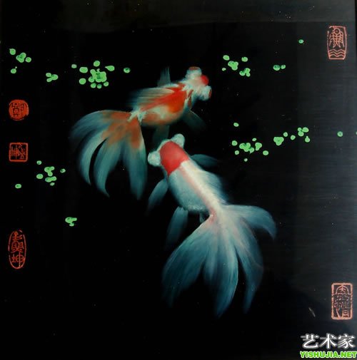 郑益坤漆画鱼水情