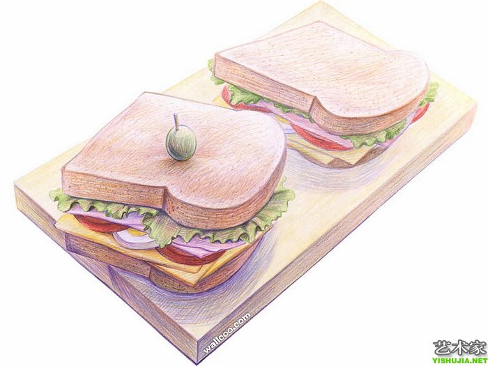 彩色铅笔画图片-三明治