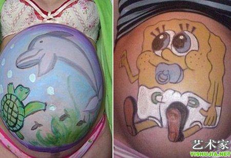 孕妇肚皮上绘画展示别样的另类艺术