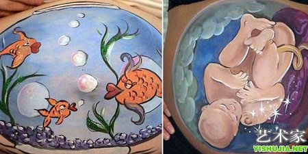 孕妇肚皮上绘画展示别样的另类艺术